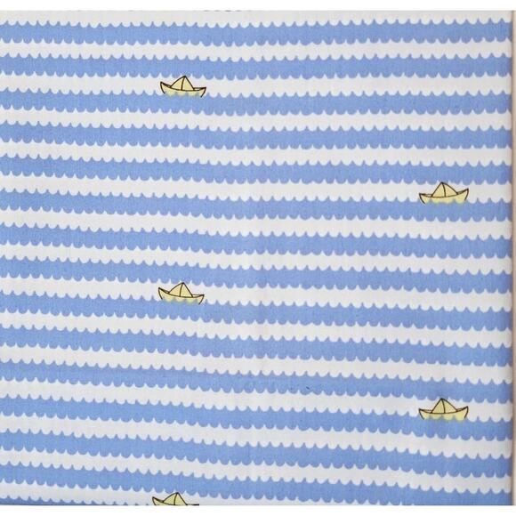Lisette Boats Fabric 2011 Fabric Traditions 29x44 Blue Waves Yellow Paper Ships - Picture 1 of 9